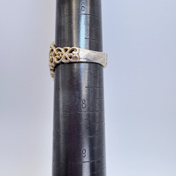 VTG Gold Over Sterling Silver Open Filigree Scroll Design Beaded Ring Size 7 - Picture 9 of 10